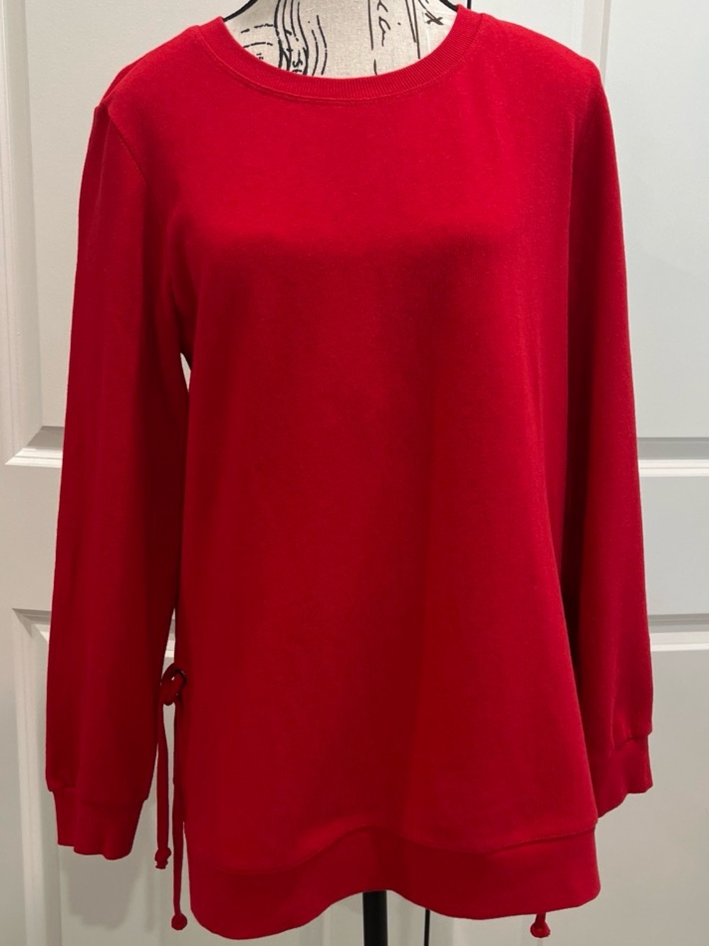 Red Long-Sleeve sweater w/ tie details. Size XL